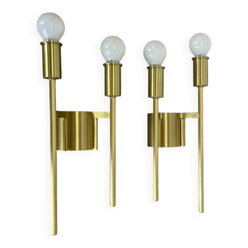 Set of 2 brass italian stilnovo style theatre wall light sconces, italy, 1970s