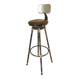 Chaise de bar vintage en métal faite à la main : siège pivotant en cuir à hauteur réglable