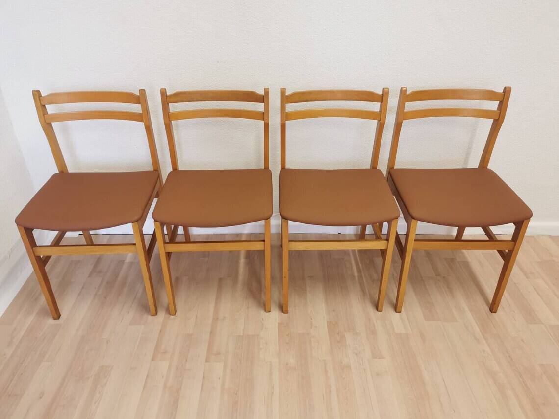 Set of 4 Vintage Branko Ursic Dining Chair: 1970s Scandinavian Wood & Brown