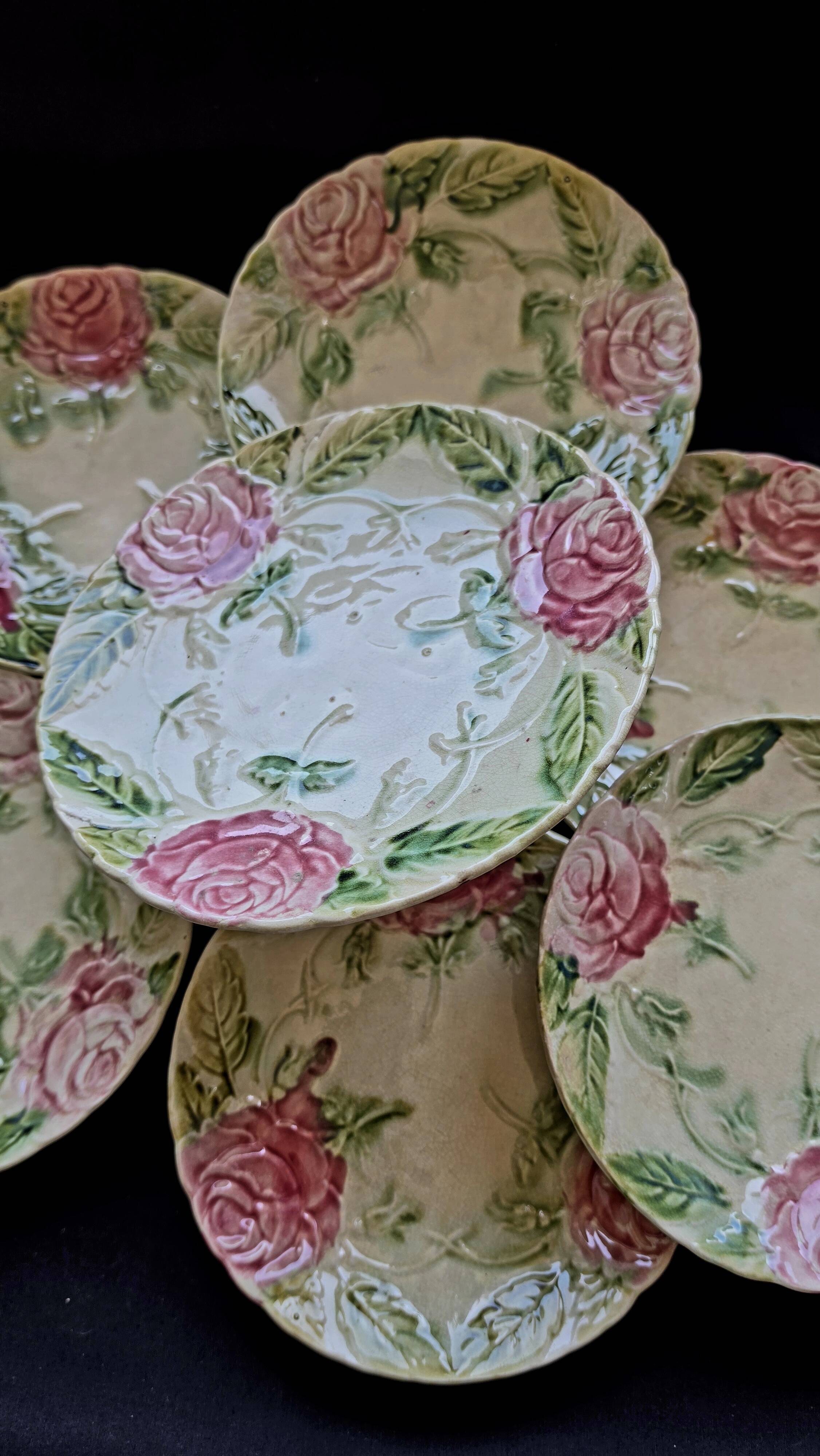Exclusive antique dessert service in faience/terracotta with slip from 1900.
