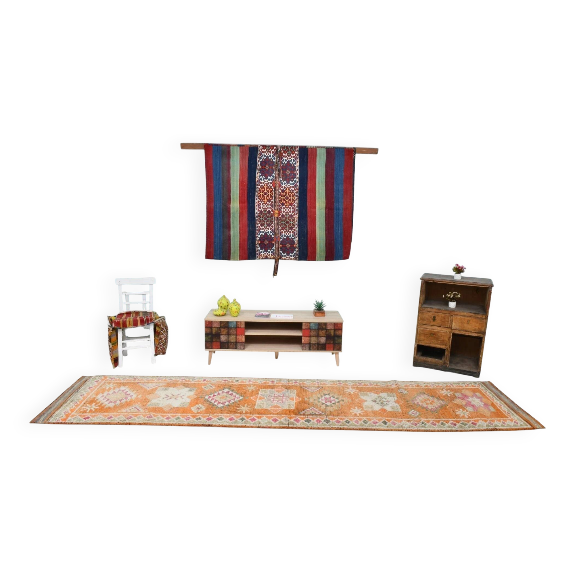 Turkish vintage Herki rug 2'10" x 12'10"