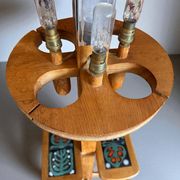 Rare oak and ceramic floor lamp – Guillerme et Chambron, 1950s