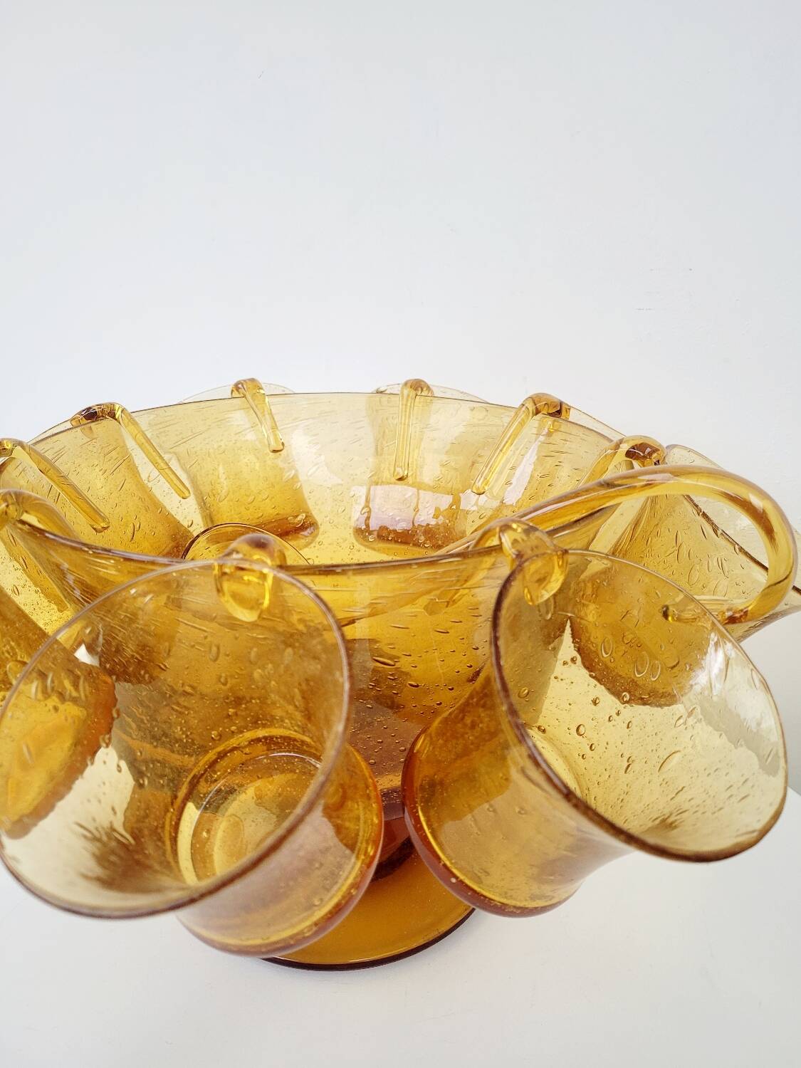 Vintage punch service blown glass Biot amber