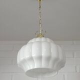 Suspension vintage en verre opalin blanc / Éclairage éclectique années 1970