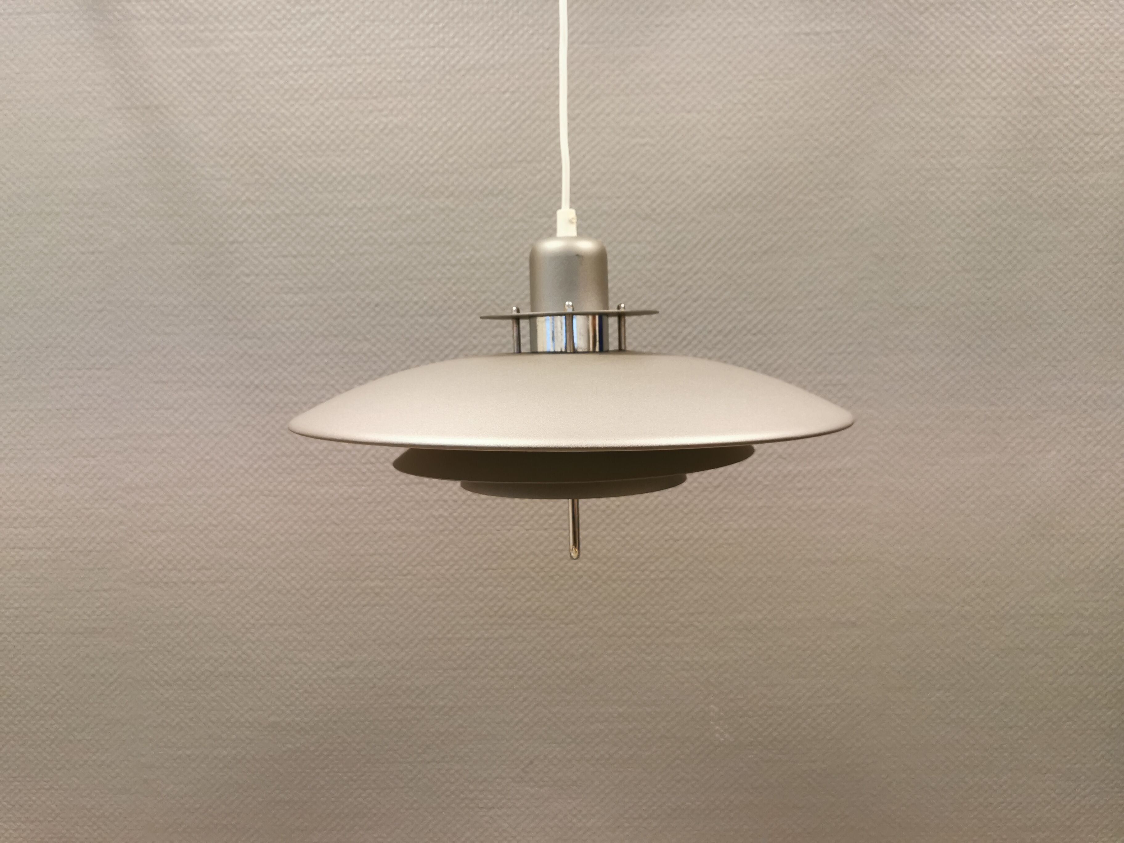 Swedish hanging lamp, produced by Belid in the original silver-grey colour.