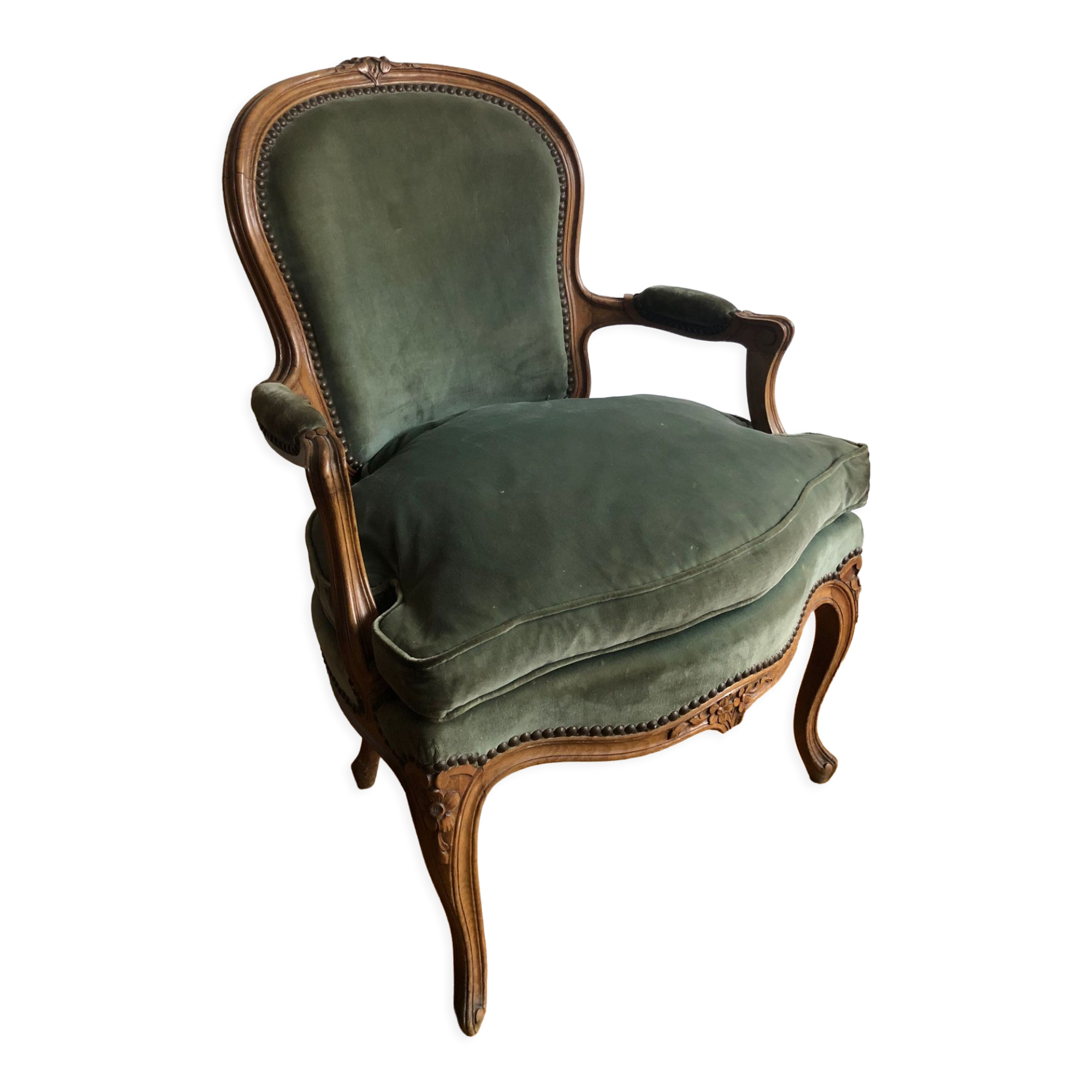Green shepherdess armchair Louis XV style