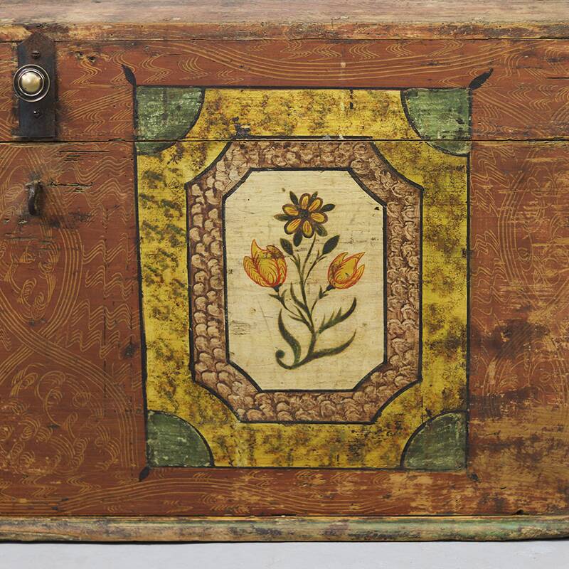 Antique Folk Art Painted bridal chest