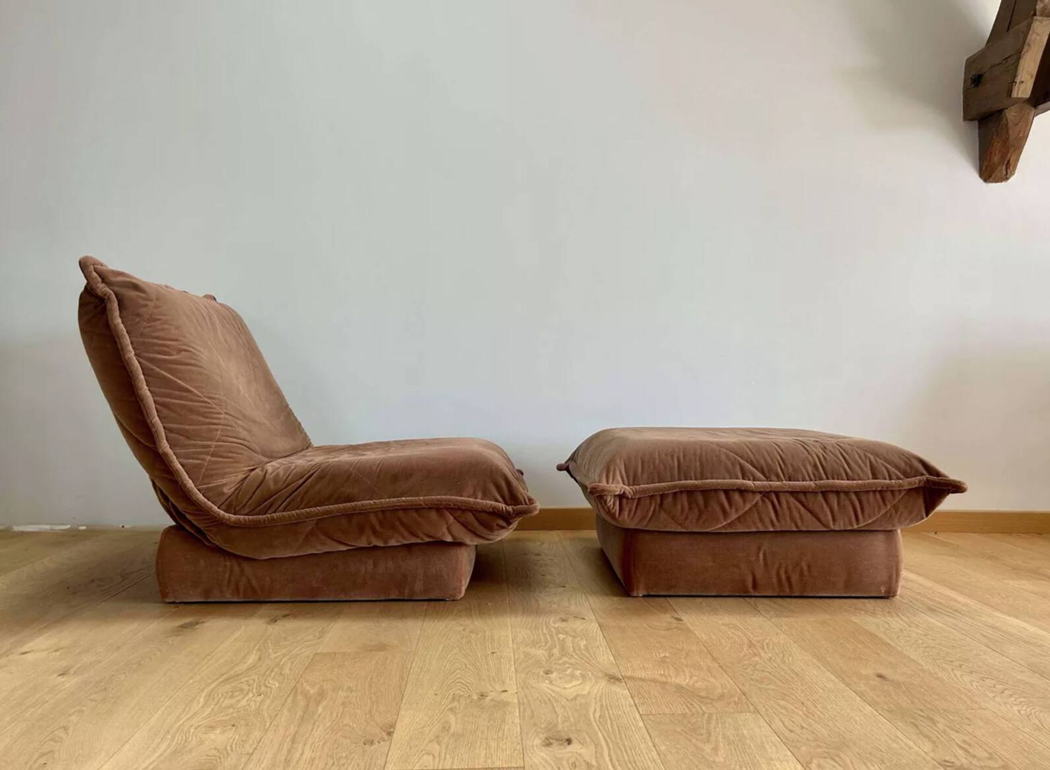 Vintage armchair and ottoman, brown velvet, Switzerland 1960