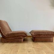 Vintage armchair and ottoman, brown velvet, Switzerland 1960