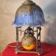 kiosk lamp wrought iron 1930 art deco molded glass paste, 38x22 elec ok,