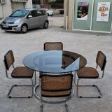 Round designer table in glass and chrome steel by Vittorio Introini for Saporiti, Italy 1970