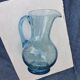 Pitcher or carafe in bubbled glass biot light blue