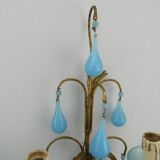 Pair of vintage wall lamps Murano blue opaline tassels
