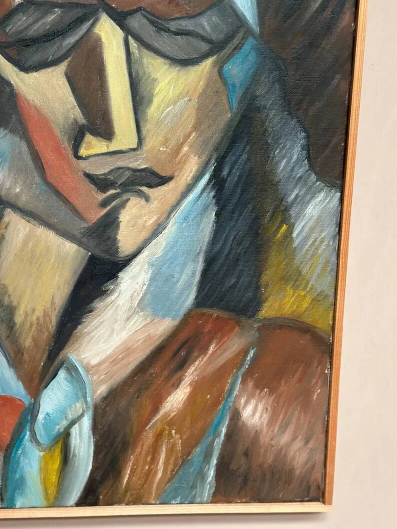 Original Swedish Oil on Canvas – “Cubist Woman Portrait” by Jan Pålsson – Signed – Dated 1980 – Vintage & Framed – 77 × 62 cm