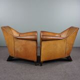 Pair of vintage sheep leather Art Deco armchairs by Bart van Bekhoven