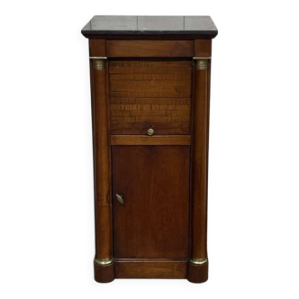 Empire bedside table from the 19th century in cherry wood and black marble.
