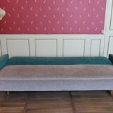 Daybed convertible sofa from the 50s and 60s teddy fabrics in two colors Turquoise and beige