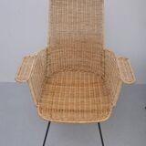Vintage rattan chairs with table, 1950s, set of 3