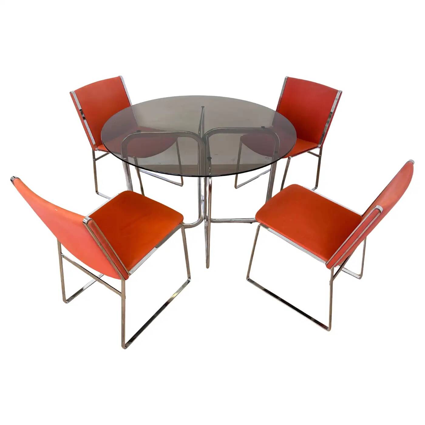 Set of mid-century design chrome dining chairs and table, 1970s