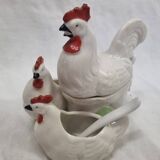 Salerons porcelaine de Limoges coq &poules