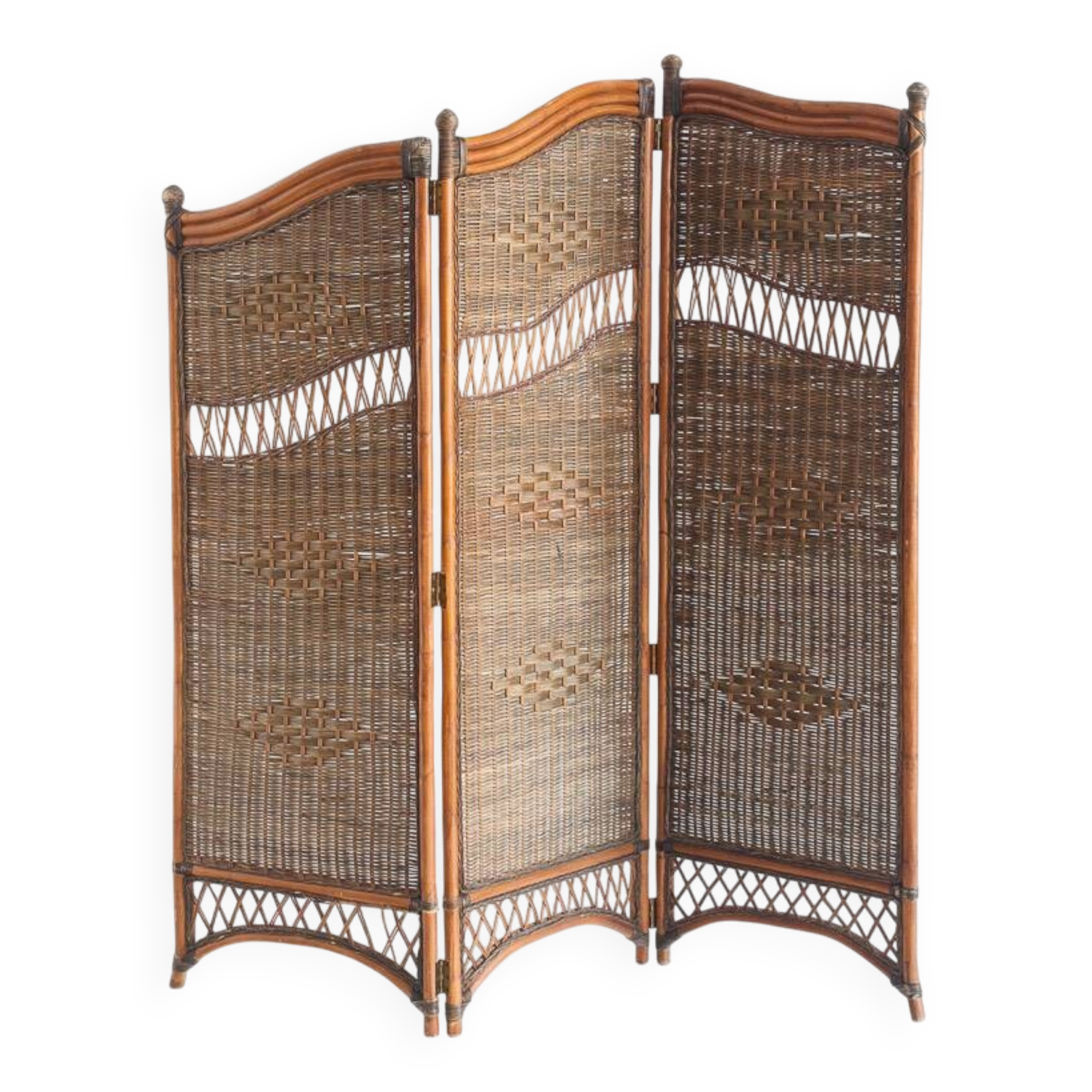 Vintage cane or rattan and wicker room divider. France, 1980s-90s