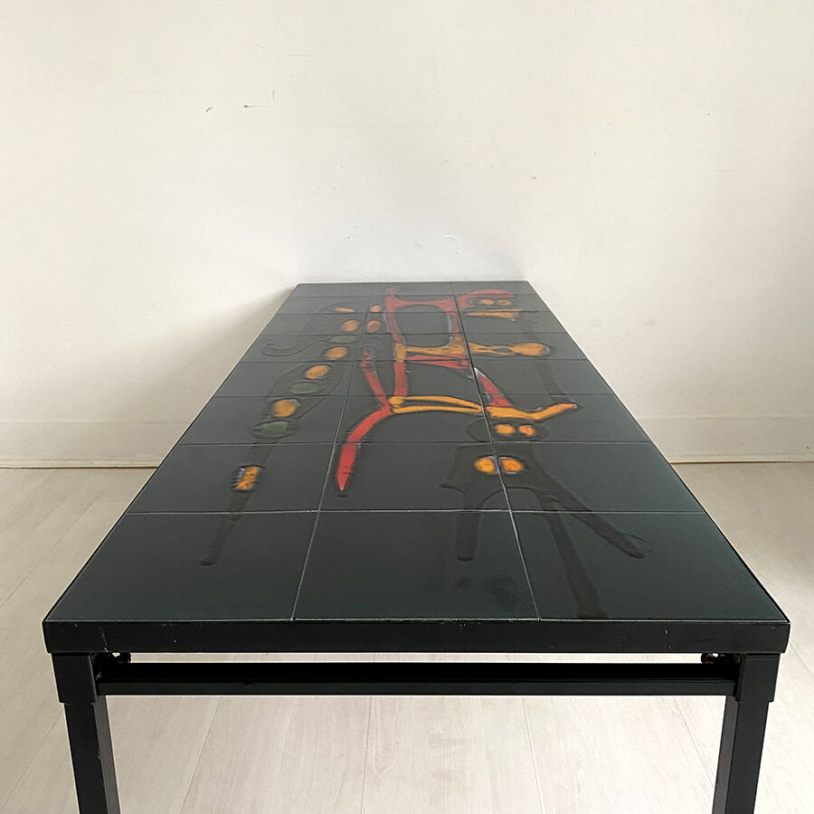 60's enamelled ceramic and metal coffee table