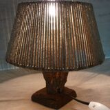 Lampe brutaliste des années 60 en bois et corde