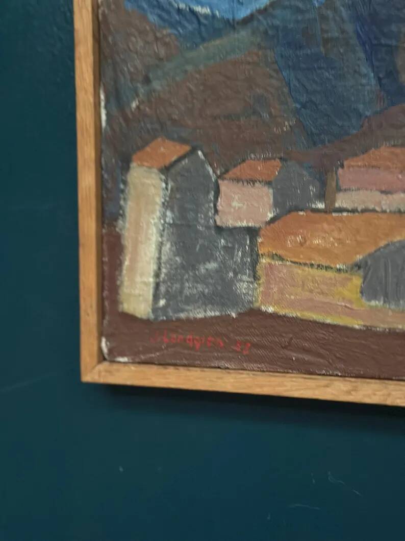 Swedish Oil on Canvas "Urban Landscape" by Johan Lundgren, Framed