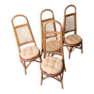 4 chaises en bambou et - rotin