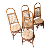 4 bent bamboo and rattan chairs
