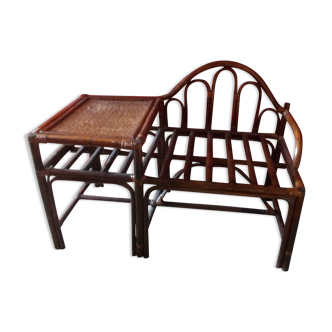 Children's bench with Vintage rattan seat