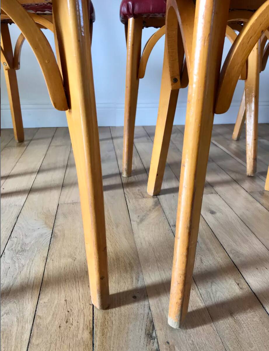 Set of 6 Luterma bistro chairs in blond wood and skaï 50s