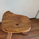Brutalist tripod stool in olive wood