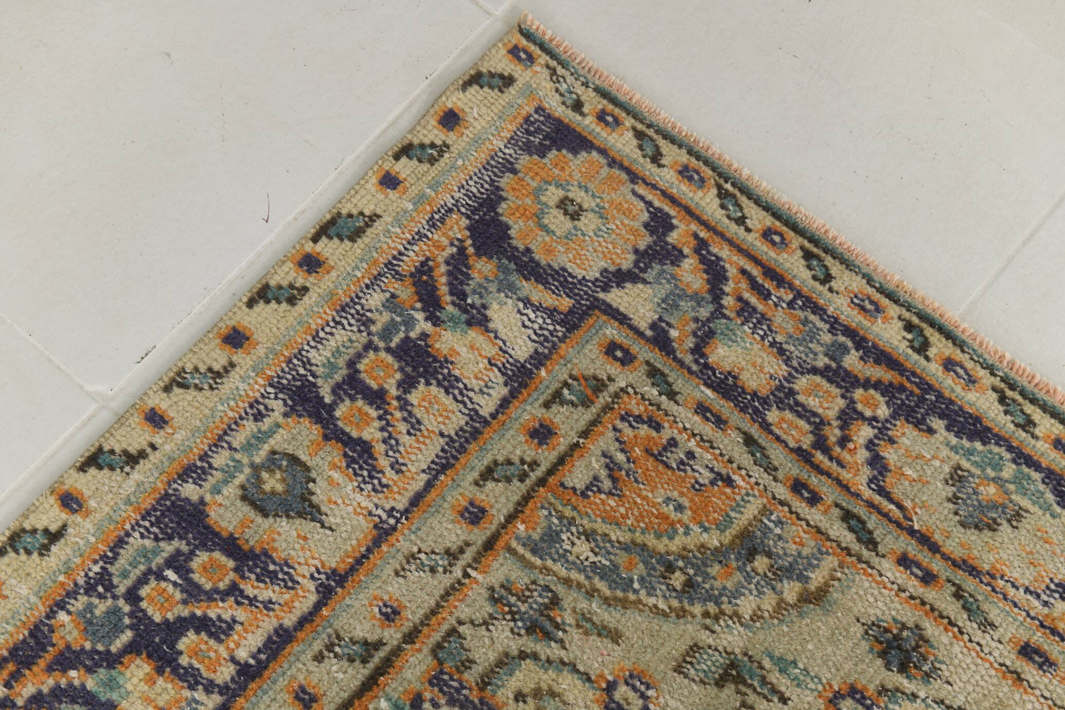 7x9 Orange & Cream Oriental Pattern Vintage Rug, 202x282Cm
