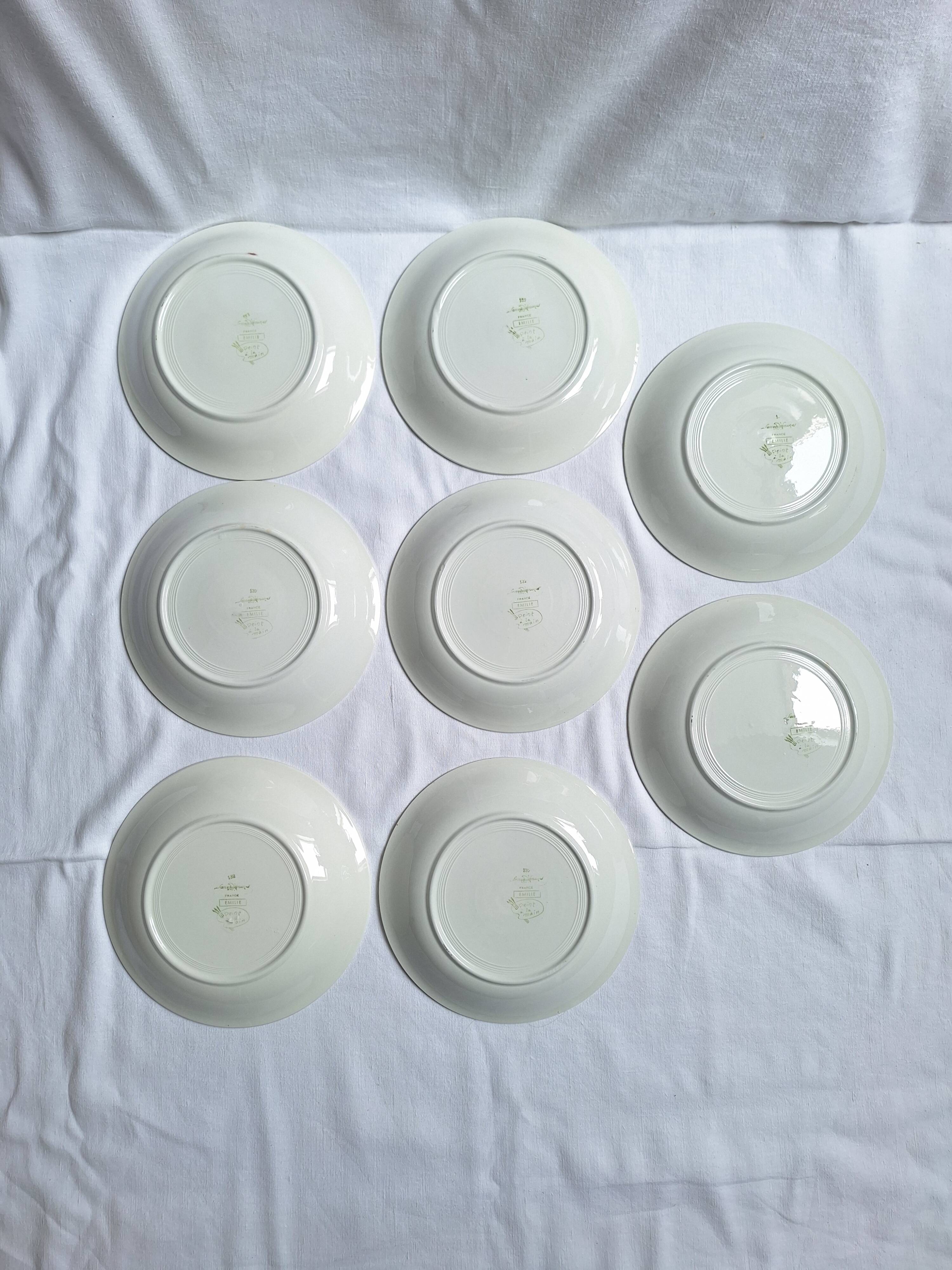 Deep plates / Salad plates with flower design, Sarreguemines model Emilie