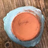 Ceramic vase, three faces, blue marble effects, signed