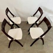 Set of 4 vintage 70s Italian design wooden and terry chairs