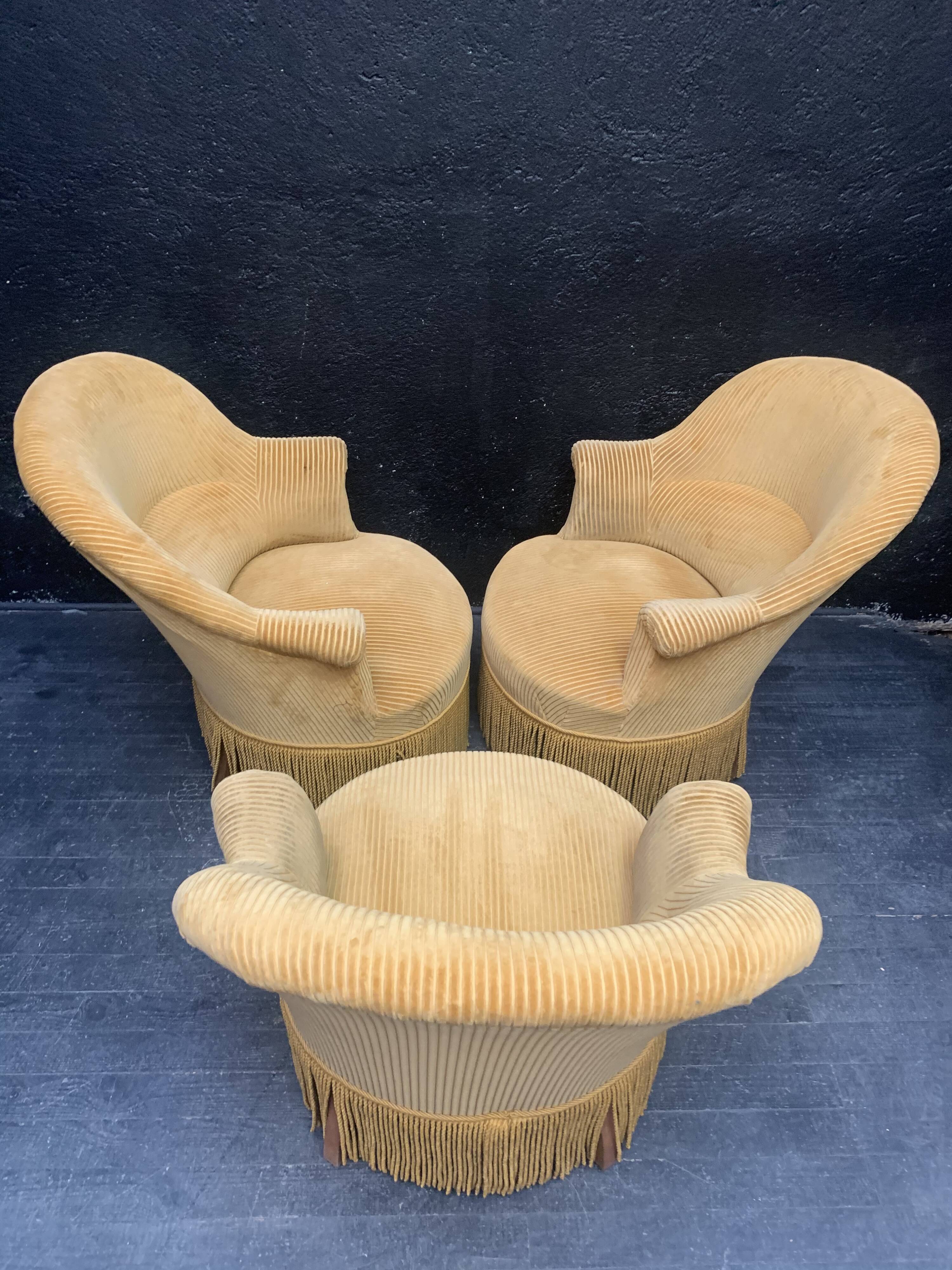Suite de 3 fauteuils crapaud vintage