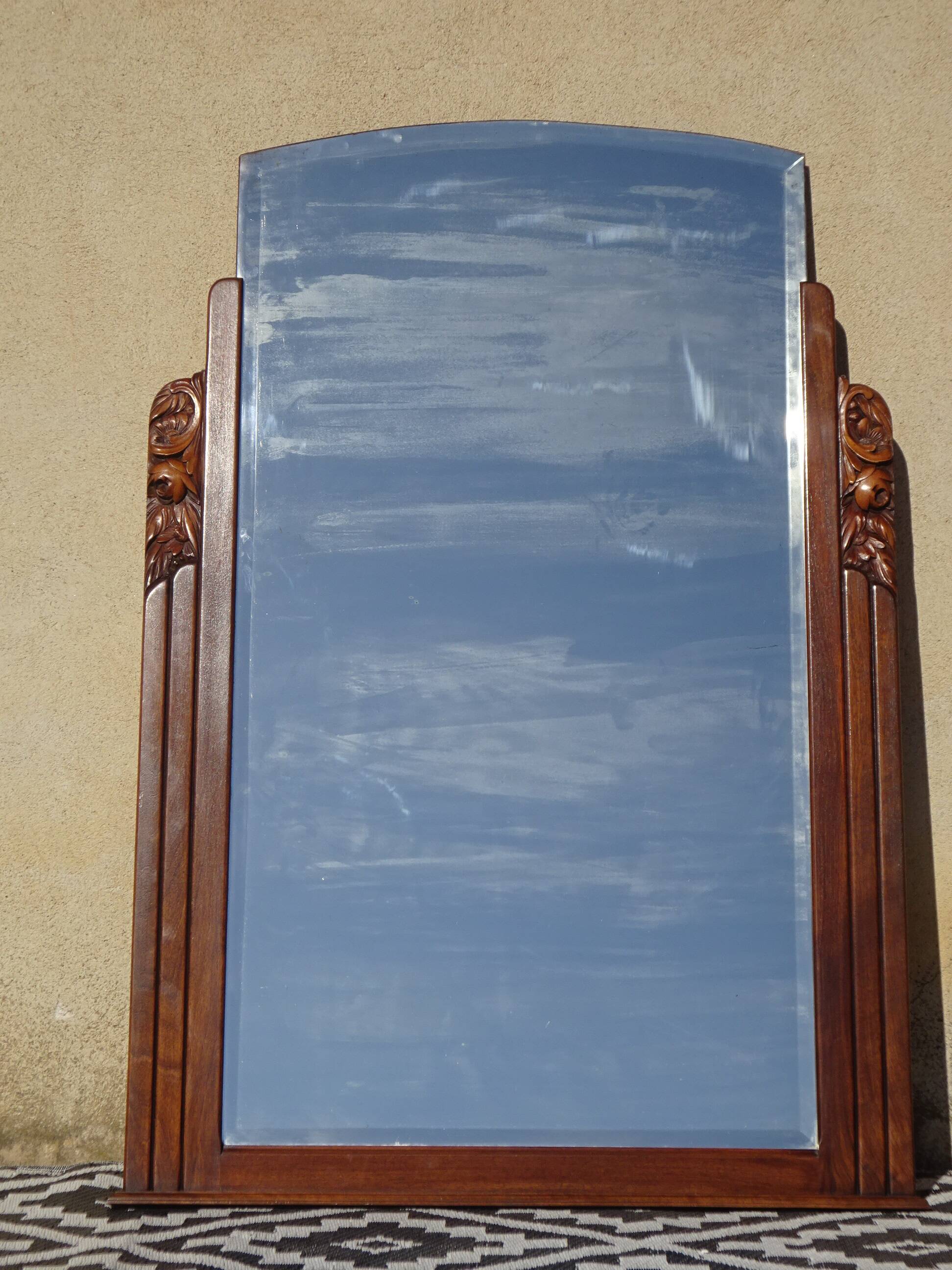 Art Deco mirror in walnut frame 126/88cm