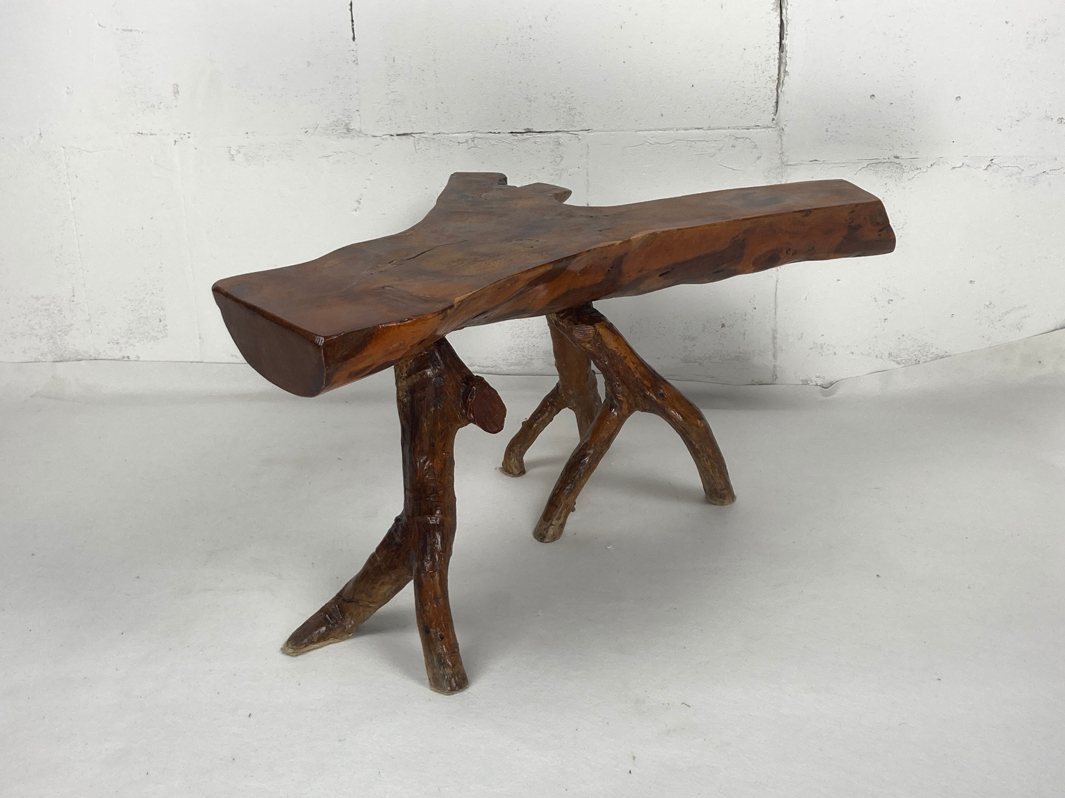 Wabia sabi rustic tree branch side table, Dutch 1960s