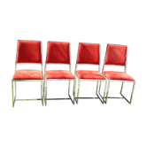 4 Chrome chairs in vintage orange velvet