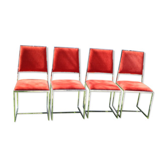 4 Chrome chairs in vintage orange velvet