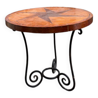 Wooden and wrought iron coffee table