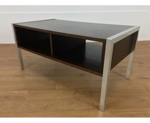 Coffee table wood and aluminum 70s