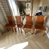 Solid elm and leather chairs - Luigi Gorgoni - Roche Bobois 1980s