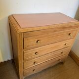 Vintage chest of drawers with oak veneer and gold handles