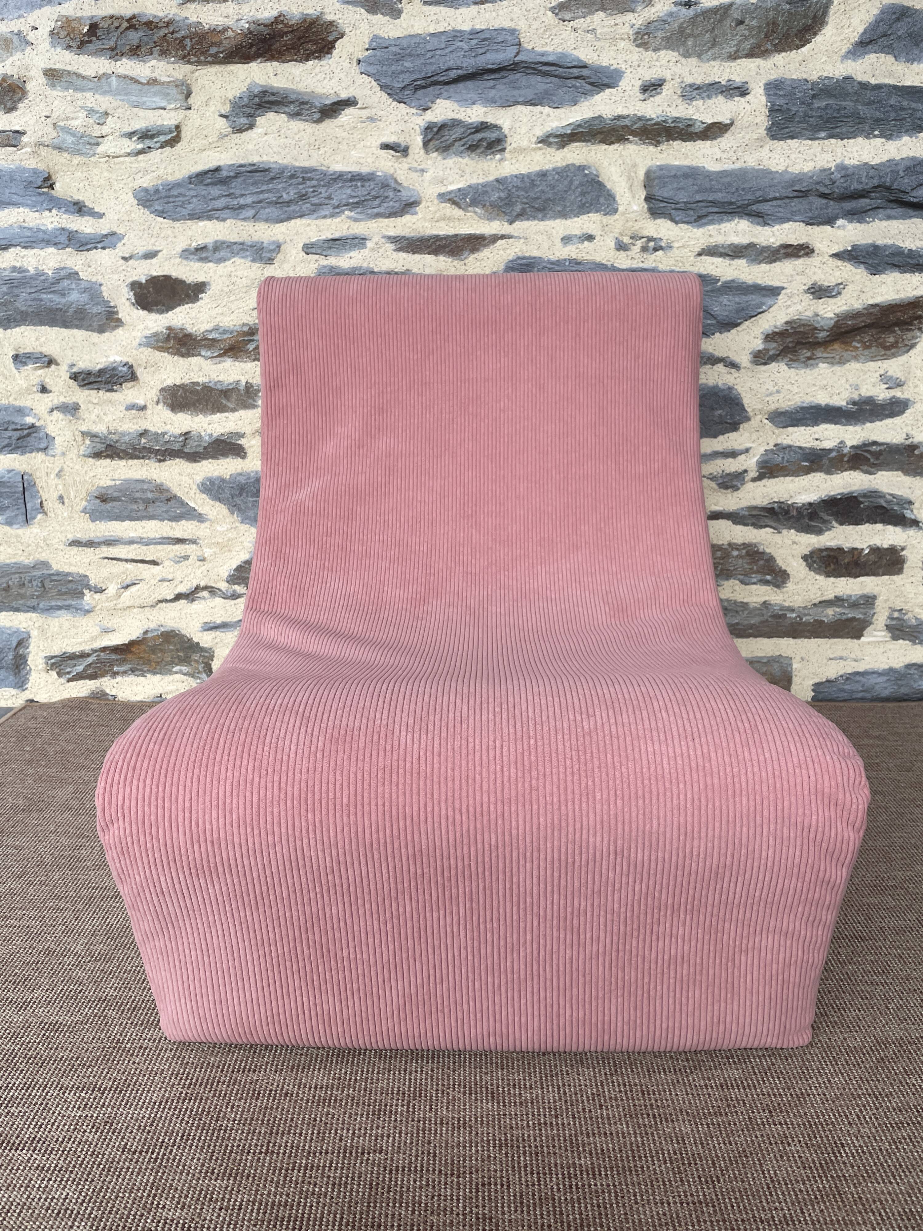 Vintage pink corduroy low chair