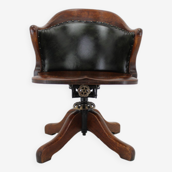 1930s Oak Desk Reclining Chair in Green Leather, Germany