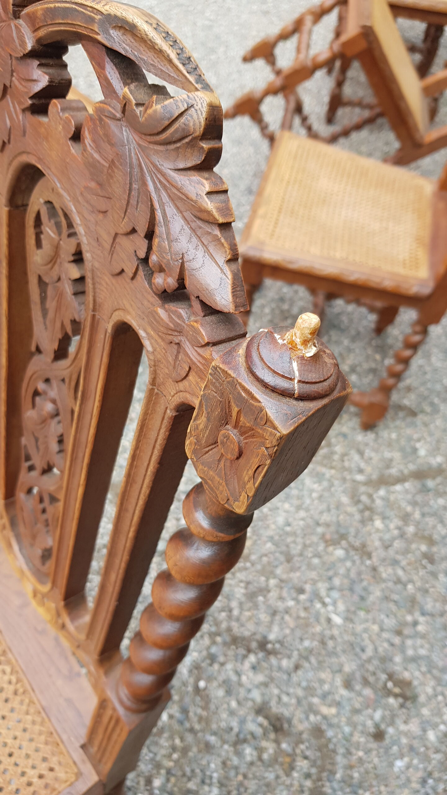 Carved antique chairs with rattan seat