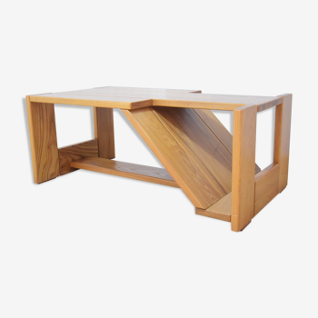 Table basse asymétrique Regain en Orme - Vintage - 70/80 - Design - Moderniste